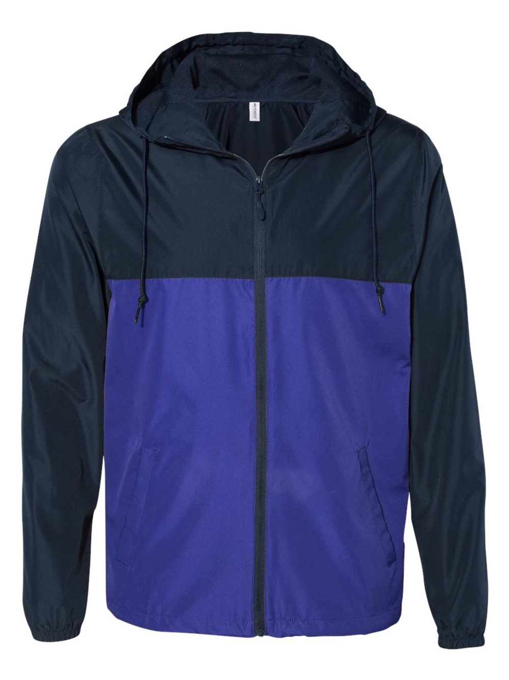 Men's Two-Tone Hooded Windbreaker Jacket - Navy & Royal Blue - Picture 5 of 7